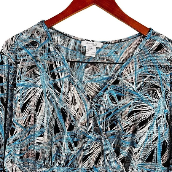 Dressbarn Womens Blouse 22/24 Blue Chocolate Brown Cream Abstract Stripes Draped - Picture 3 of 8